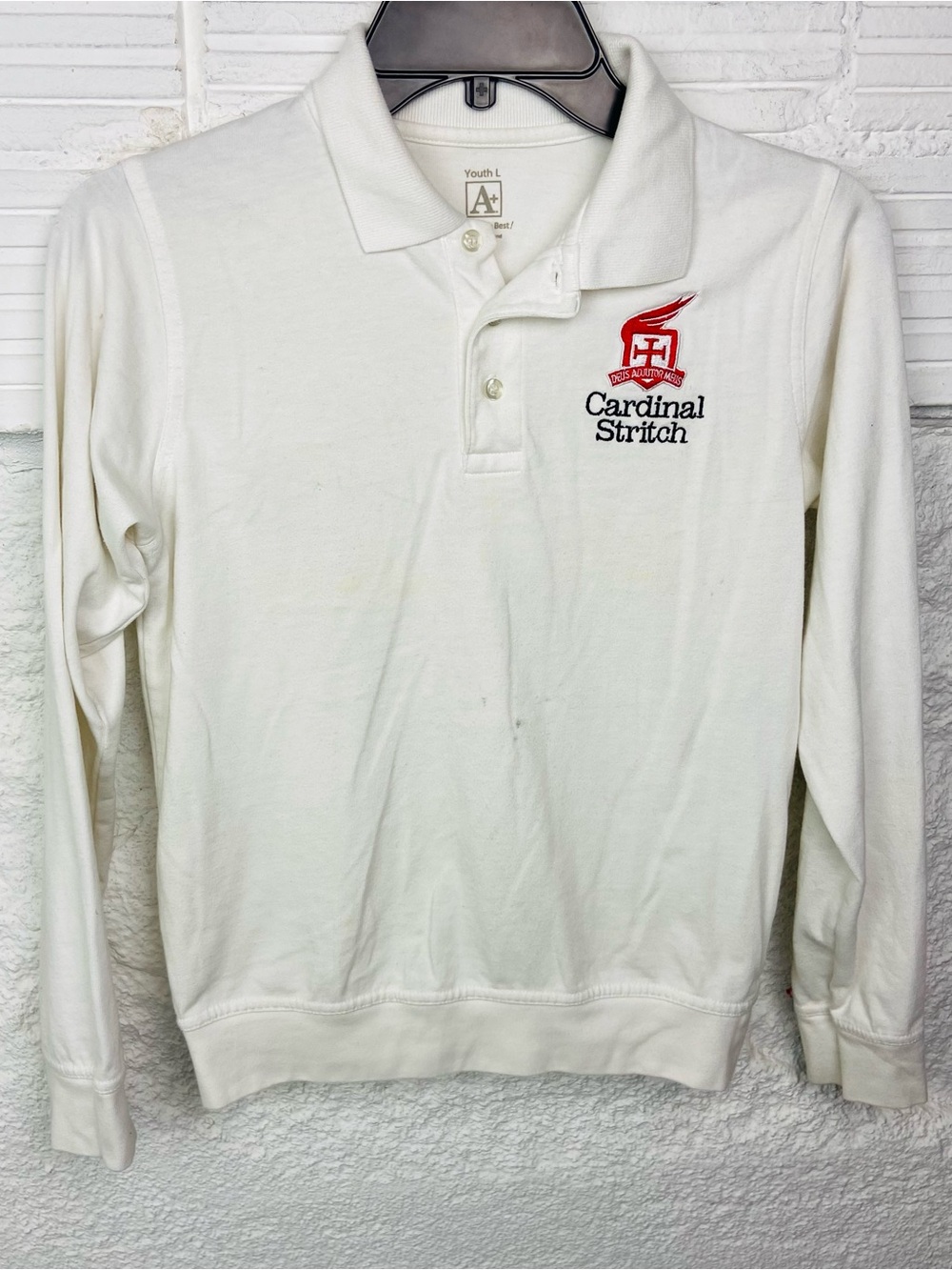 Cardinal stretch, private Catholic school cotton White Long-Sleeve Polo SZ large
